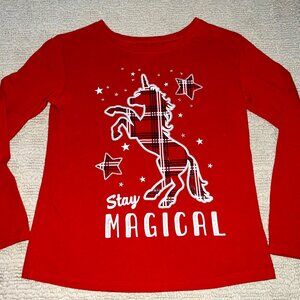 Garanimals - Girls Long Sleeve Christmas Buffalo Plaid Unicorn Shirt - Size 6